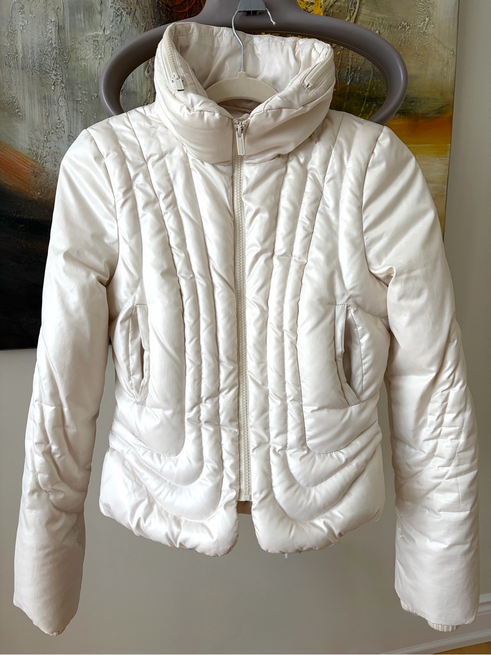BCBGMaxazria Down Ivory Pearl Quilted Puffer Jacket Bomber